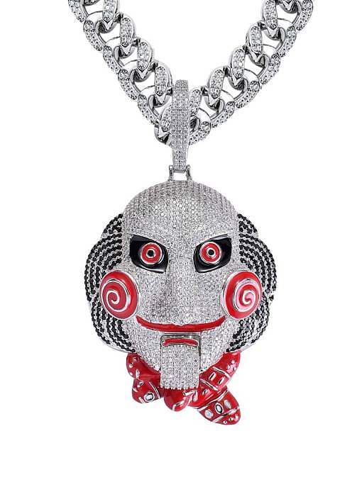 Brass Cubic Zirconia Fright mask doll Hip Hop Cuban Necklace