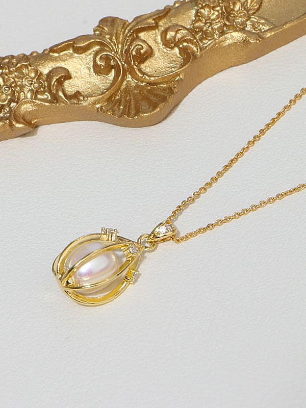 Brass Freshwater Pearl Geometric Minimalist Necklace