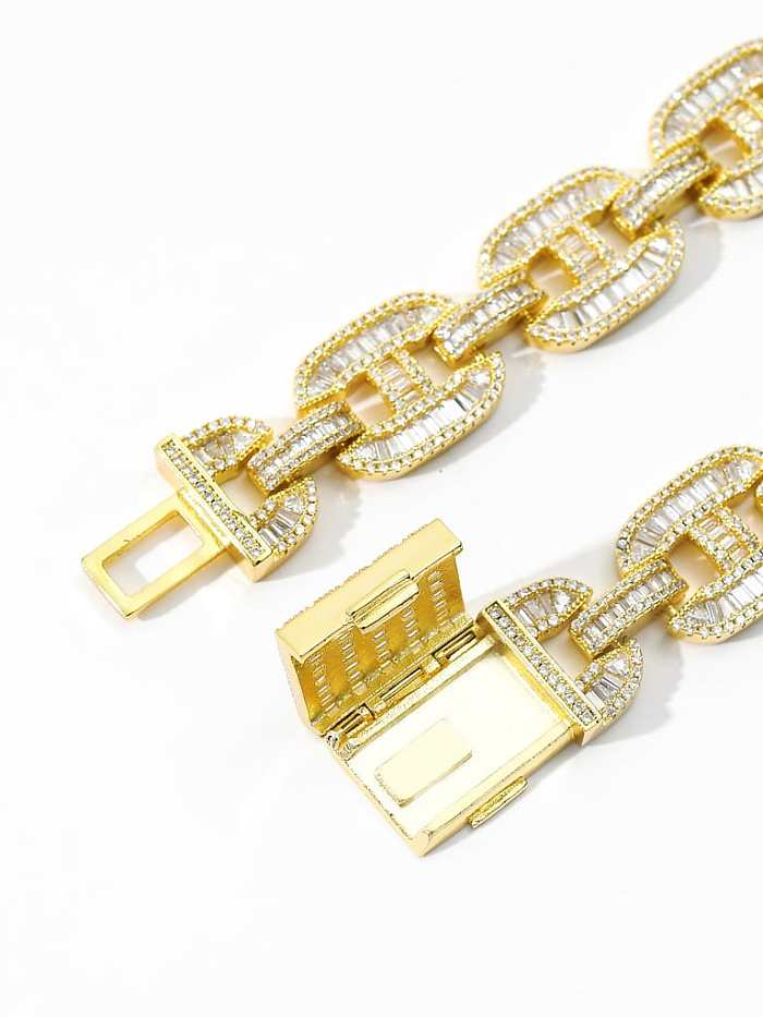Brass Cubic Zirconia Geometric Hip Hop Link Bracelet