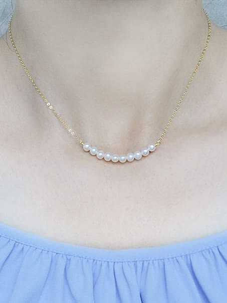 Brass Freshwater Pearl Geometric Minimalist Necklace