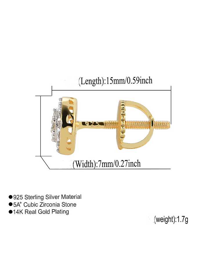 925 Sterling Silver Cubic Zirconia Round Dainty Stud Earring