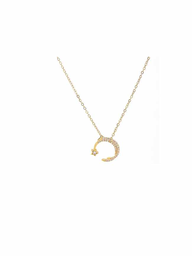 Brass Cubic Zirconia Moon Dainty Necklace