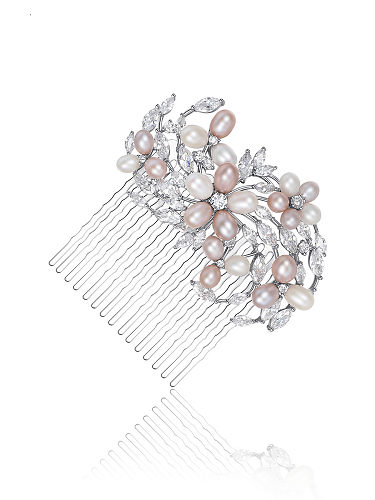 Copper Imitation Pearl Dainty Flower Hair Comb