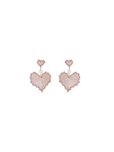 Brass Cubic Zirconia Heart Dainty Drop Earring