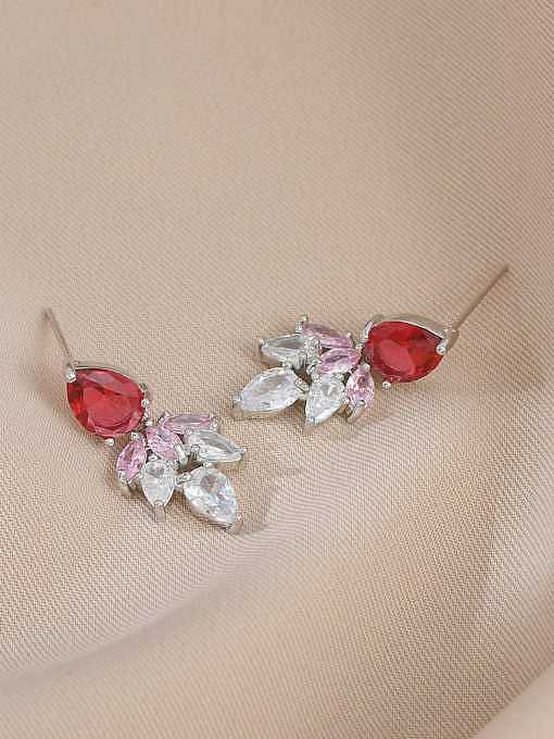 Brass Cubic Zirconia Leaf Dainty Stud Earring