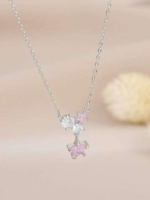 Brass Cubic Zirconia Pink Star Dainty Necklace