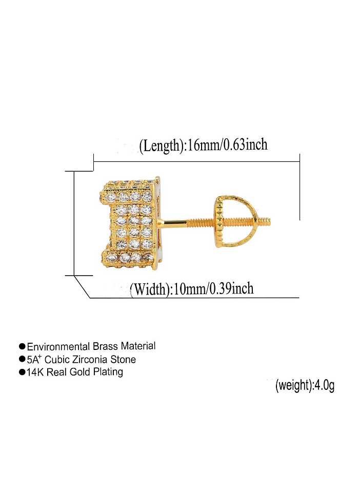 Brass Cubic Zirconia Square Dainty Stud Earring