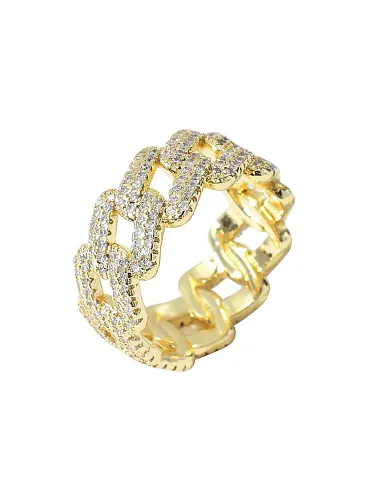 Brass Cubic Zirconia Geometric Hip Hop Band Ring