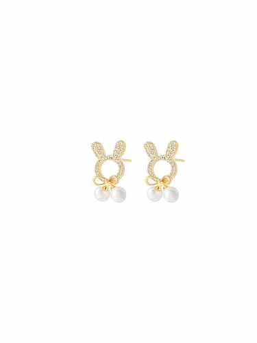 Brass Cubic Zirconia Rabbit Dainty Stud Earring