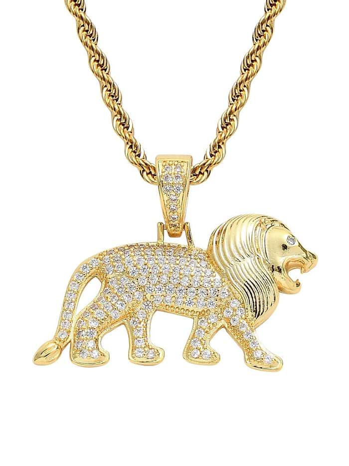 Brass Cubic Zirconia Lion Hip Hop Necklace