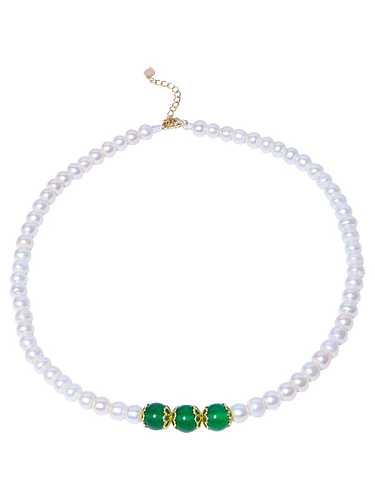 Messing Süßwasserperle Runde Vintage Perlen Halskette