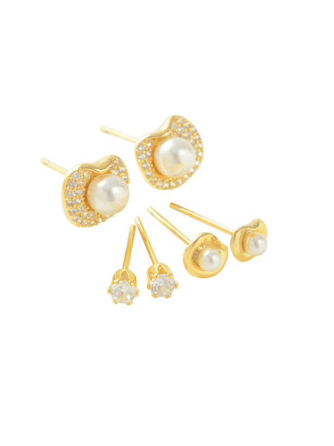 Brass Cats Eye Flower Dainty Stud Earring