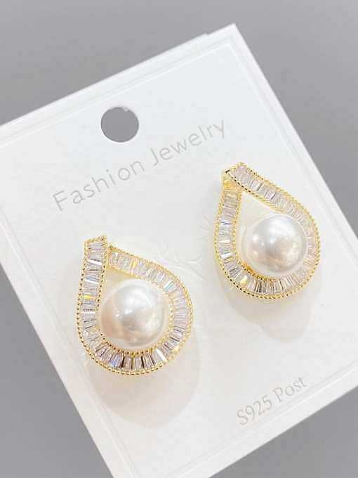 Brass Imitation Pearl Water Drop Trend Stud Earring