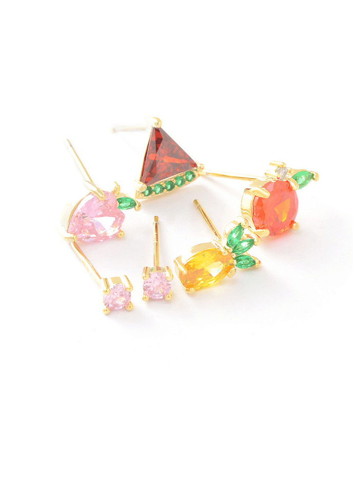 Brass Cubic Zirconia Friut Cute Stud Earring Set