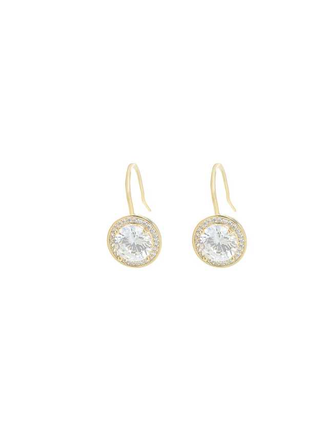 Brass Cubic Zirconia Round Dainty Stud Earring