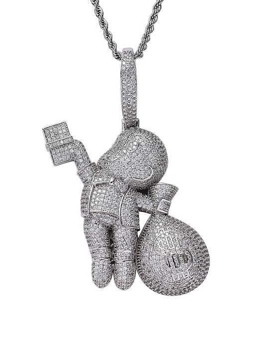 Brass Cubic Zirconia Monkey Hip Hop Necklace