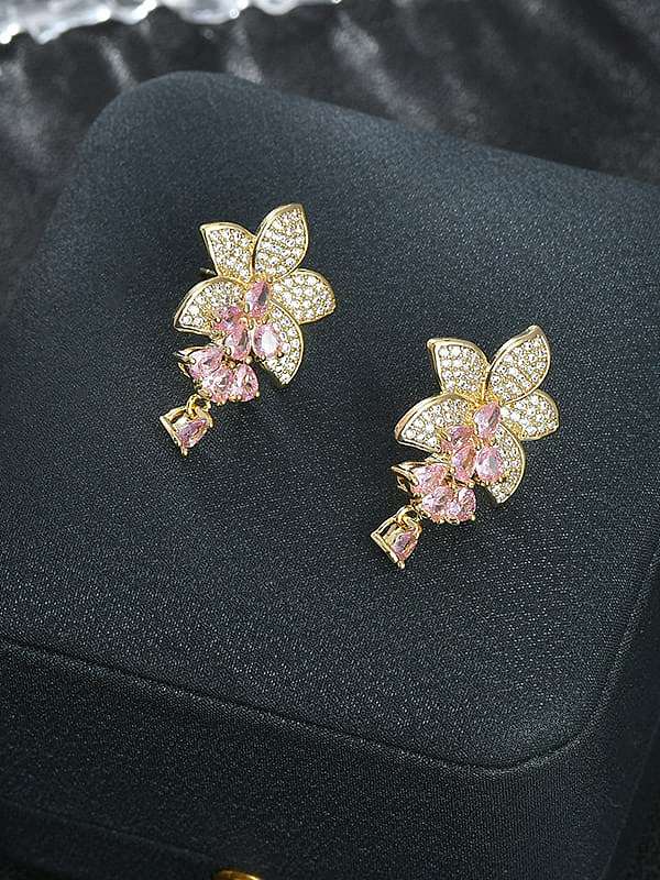 Brass Cubic Zirconia Flower Dainty Stud Earring