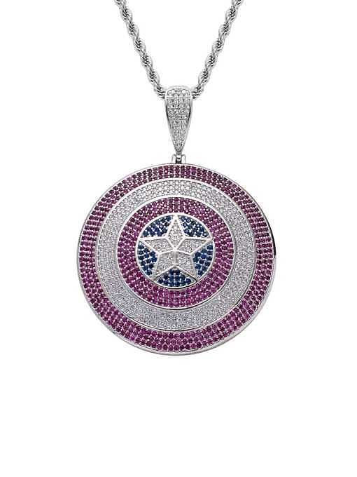 Brass Cubic Zirconia Captain America Shield Hip Hop Necklace
