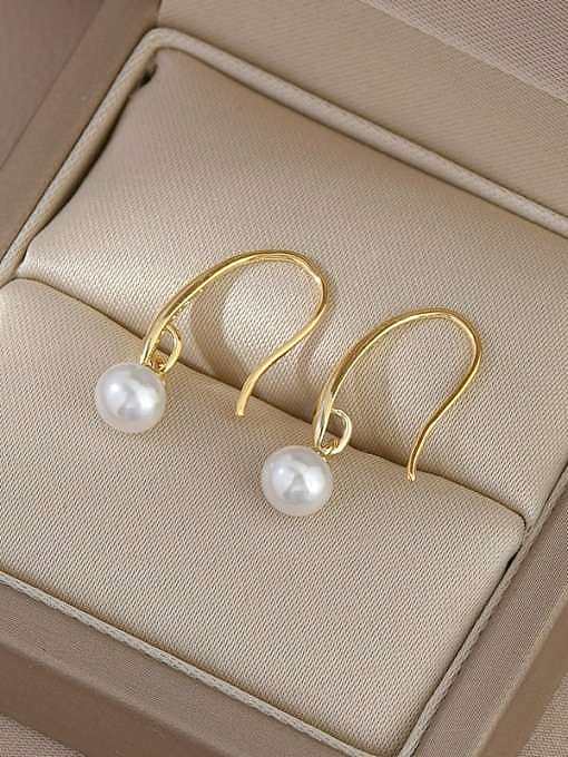 Aretes de gancho delicados geométricos con perla de imitación de latón
