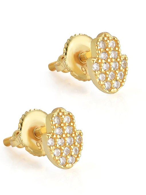 925 Sterling Silver Cubic Zirconia Hand Of Gold Dainty Stud Earring