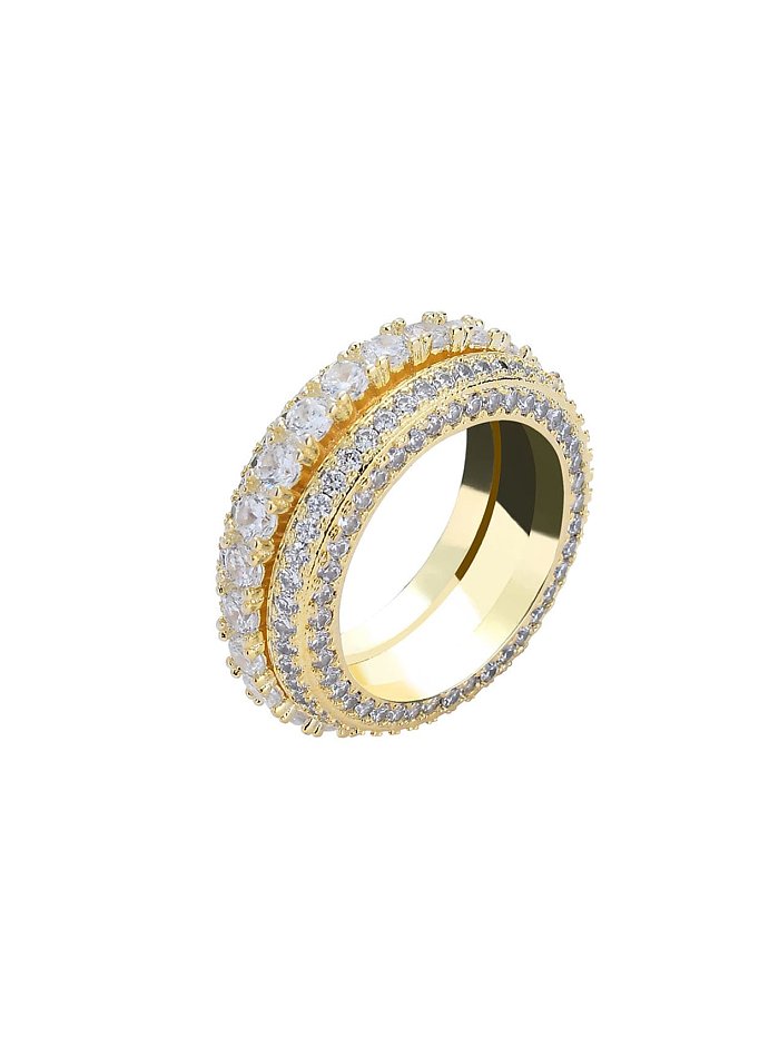 Anillo de banda de hip hop geométrico de circonita cúbica de latón