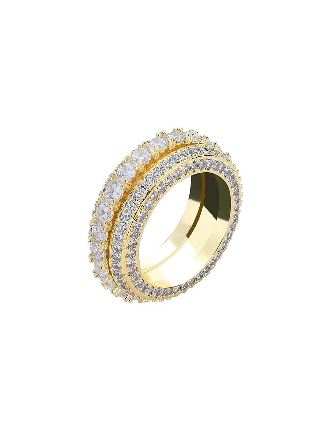 Anillo de banda de hip hop geométrico de circonita cúbica de latón