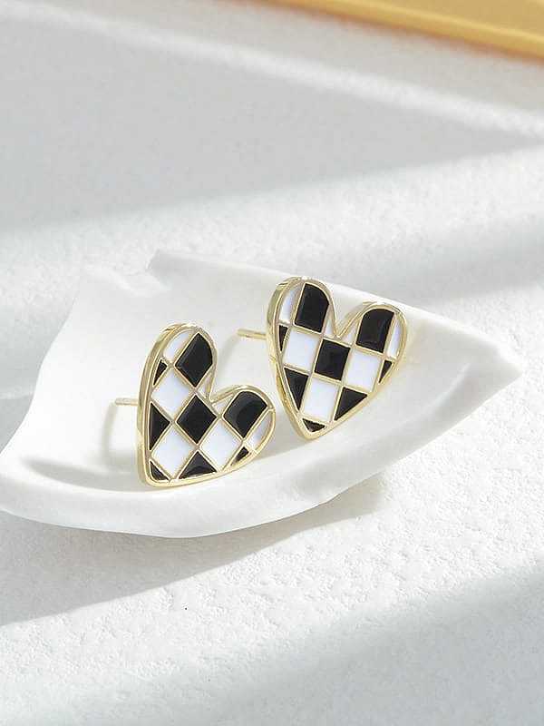 Brass Enamel Heart Dainty Stud Earring