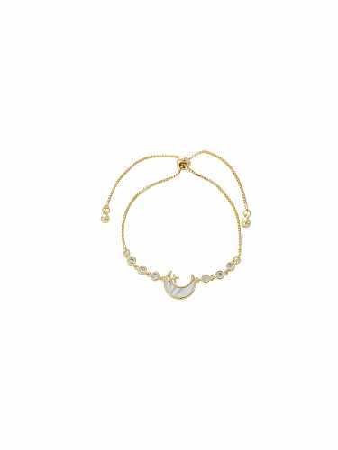 Brass Cubic Zirconia Moon Dainty Adjustable Bracelet