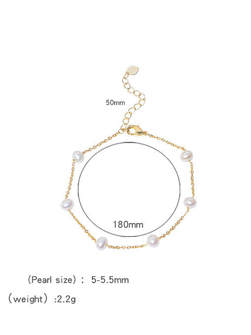 Brass Freshwater Pearl Round Minimalist Link Bracelet