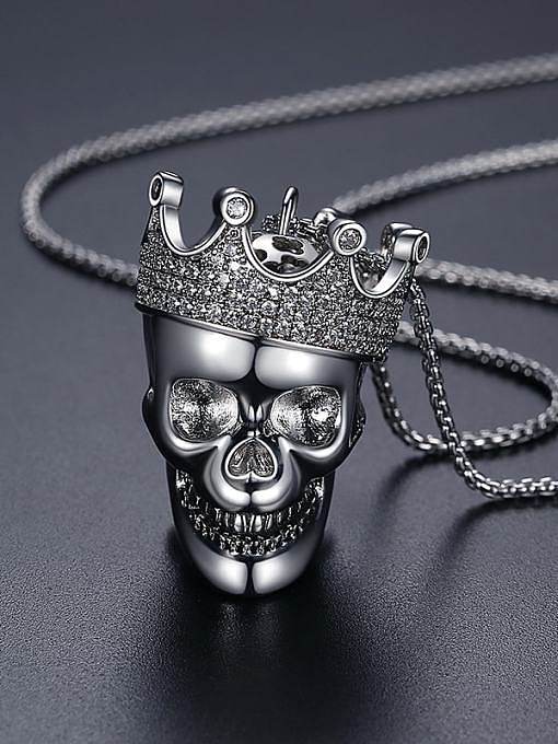 Brass Cubic Zirconia Skull Hip Hop Necklace