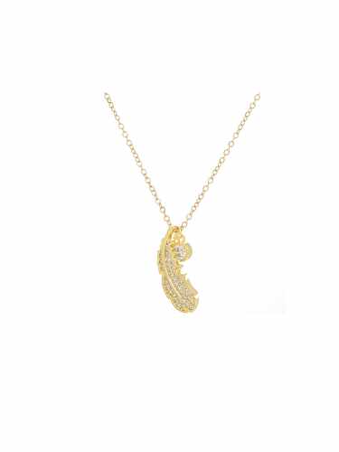 Brass Cubic Zirconia Feather Dainty Necklace