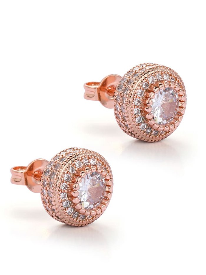 Brass Cubic Zirconia Round Dainty Stud Earring