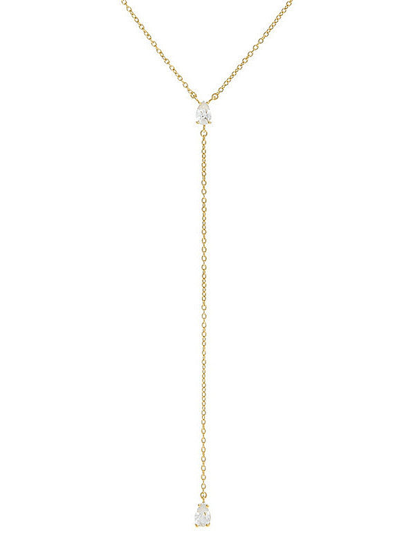 Minimalistische Lariat-Halskette aus 925er Sterlingsilber mit Zirkonia-Quaste