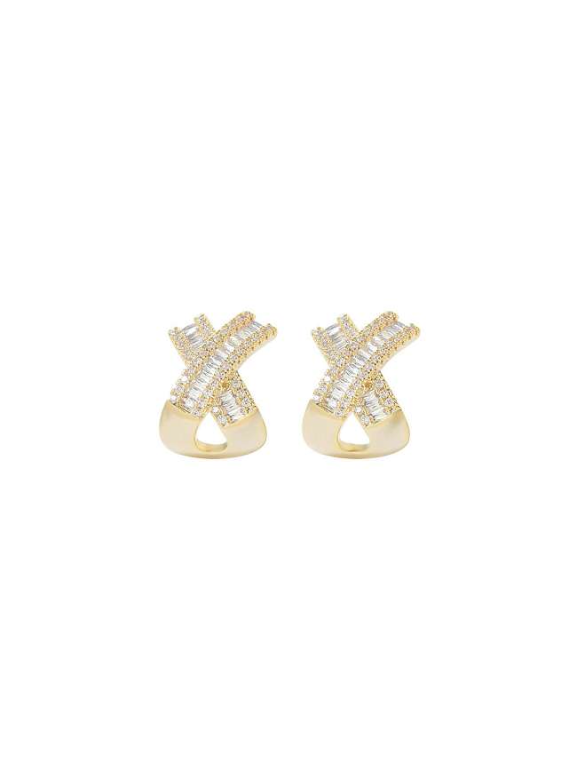 Brass Cubic Zirconia Geometric Dainty Stud Earring