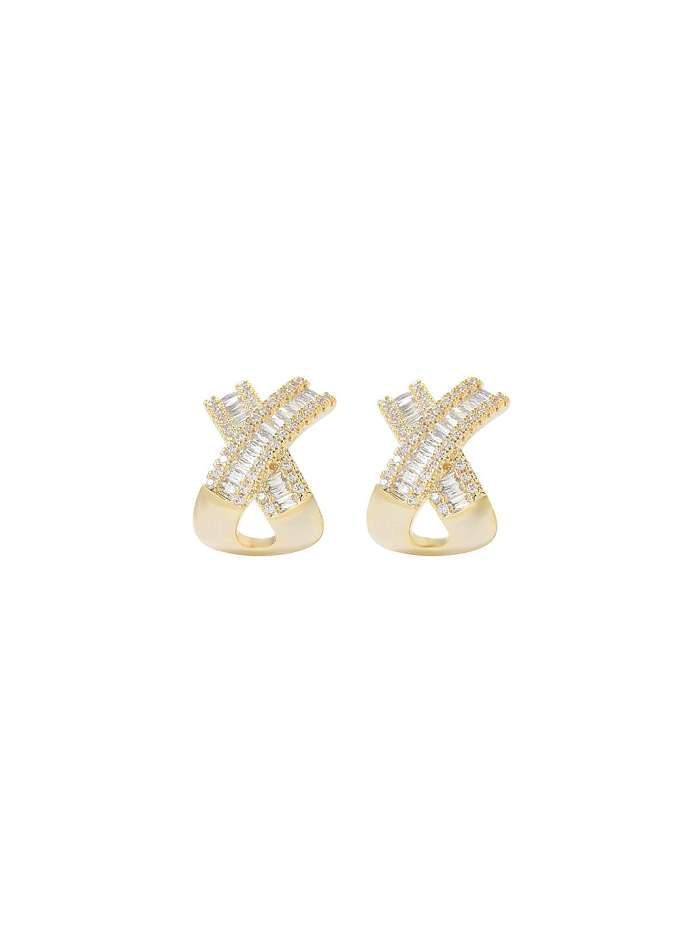 Brass Cubic Zirconia Geometric Dainty Stud Earring