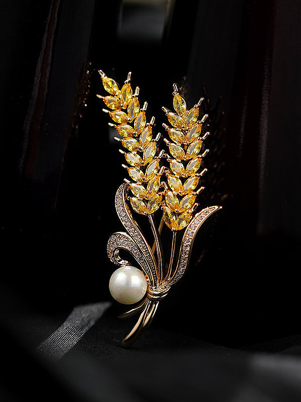 Broche de luxo de latão zircônia cúbica trigo
