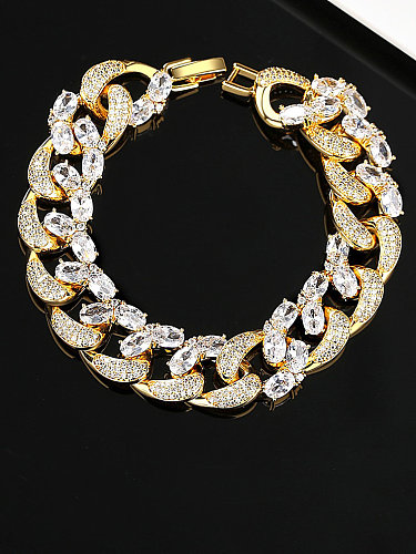 Brass Cubic Zirconia Irregular Chain Hip Hop Link Bracelet