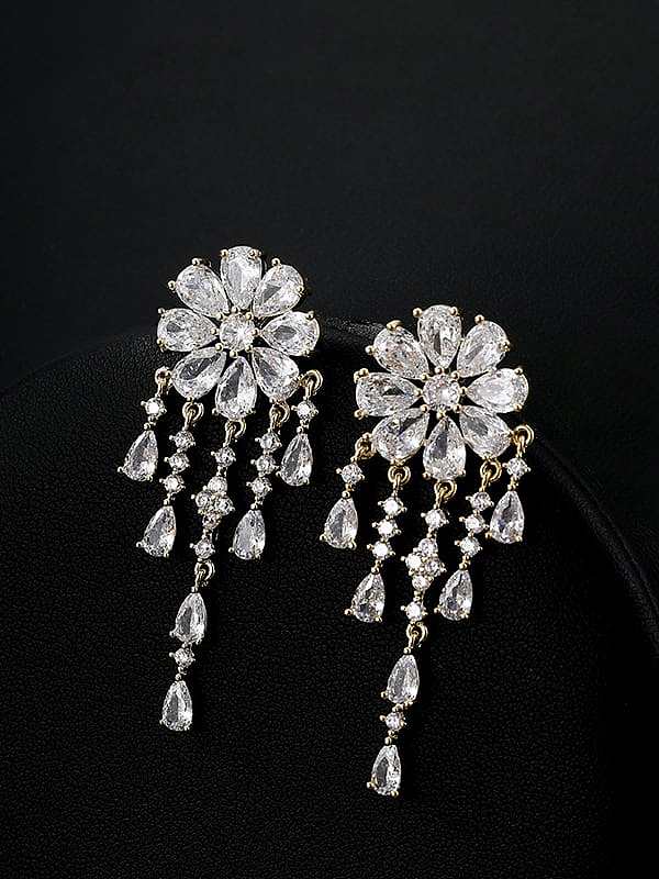 Brass Cubic Zirconia Tassel Luxury Stud Earring