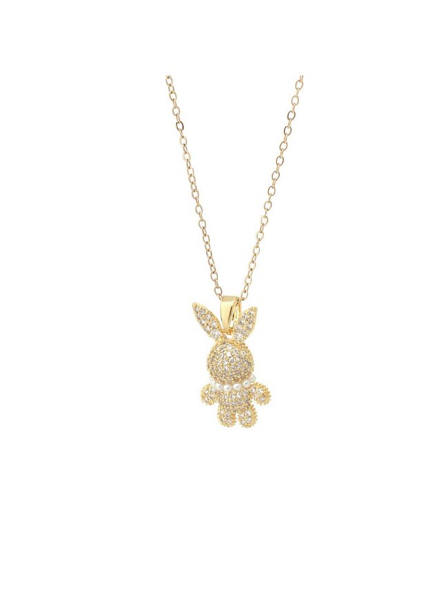 Brass Cubic Zirconia Rabbit Dainty Necklace