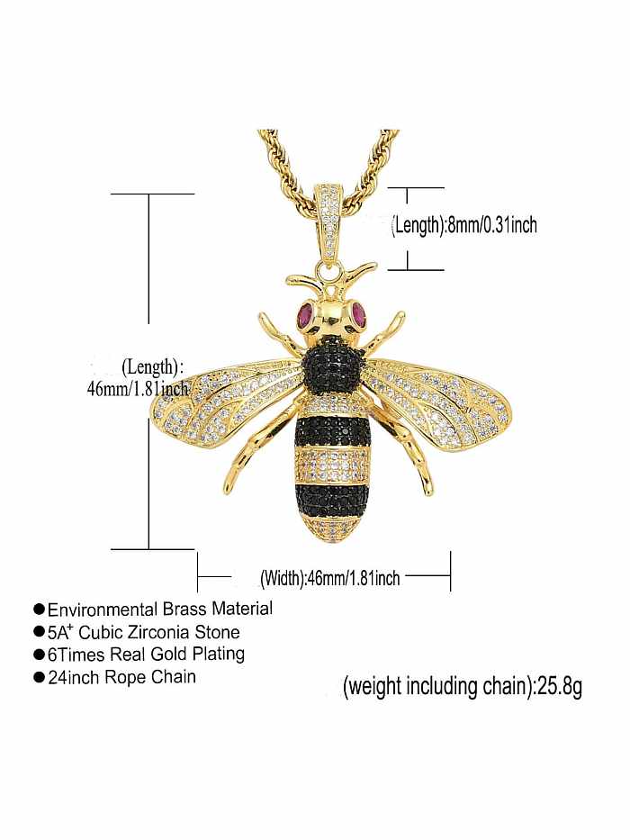 Brass Cubic Zirconia Bee Hip Hop Necklace