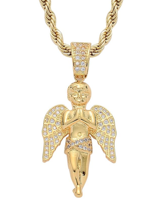 Brass Cubic Zirconia Angel Hip Hop Necklace