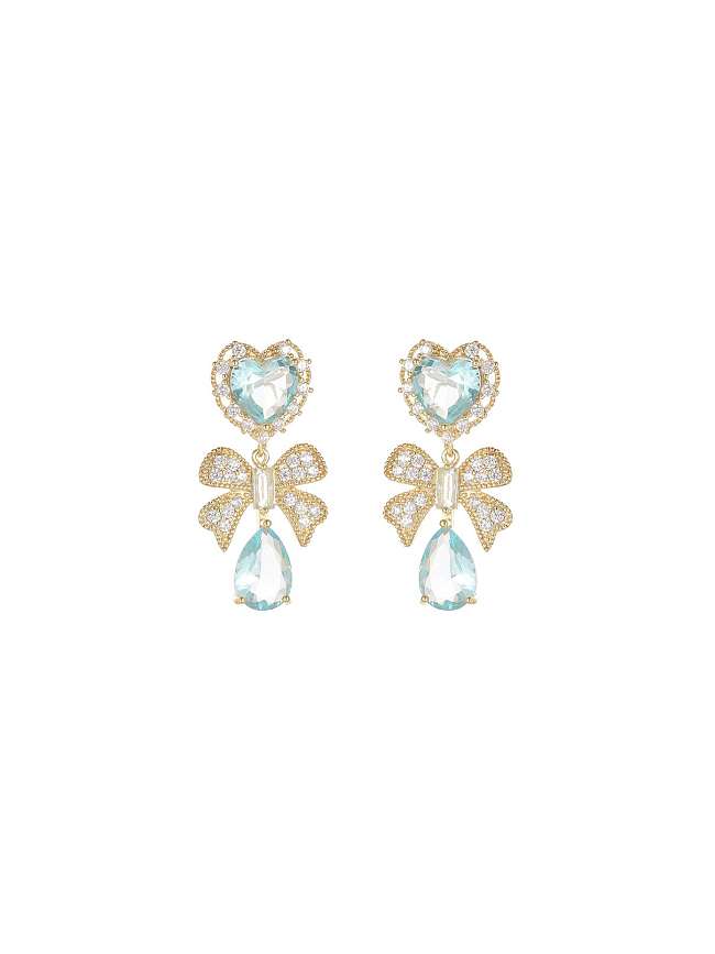 Brass Cubic Zirconia Blue Bowknot Dainty Stud Earring