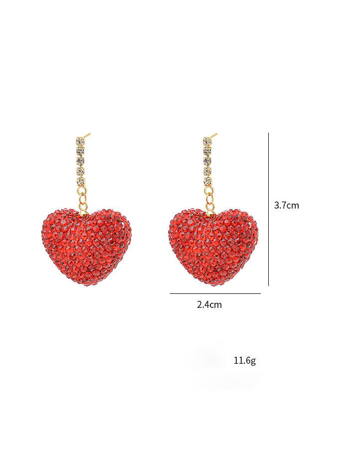 Brass Cubic Zirconia Red Heart Dainty Stud Earring