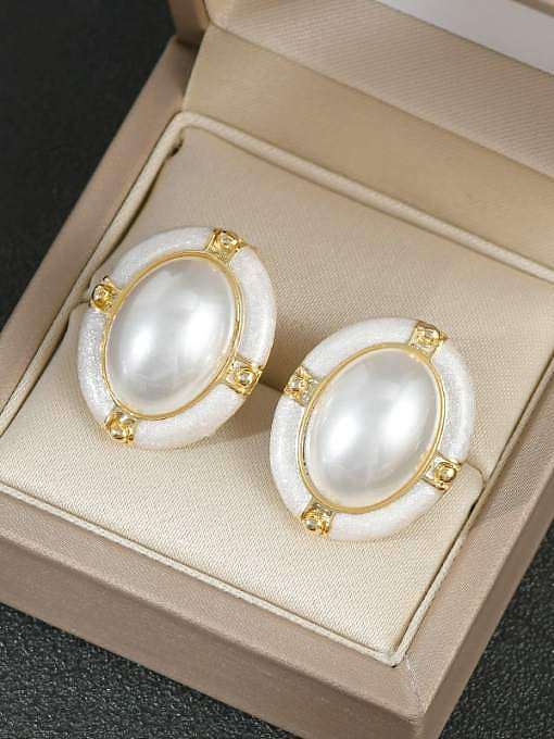 Brass Enamel Geometric Vintage Stud Earring