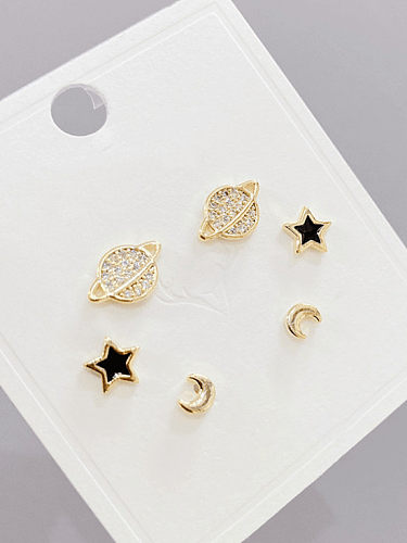 Brass Cubic Zirconia Star Minimalist Stud Earring Set