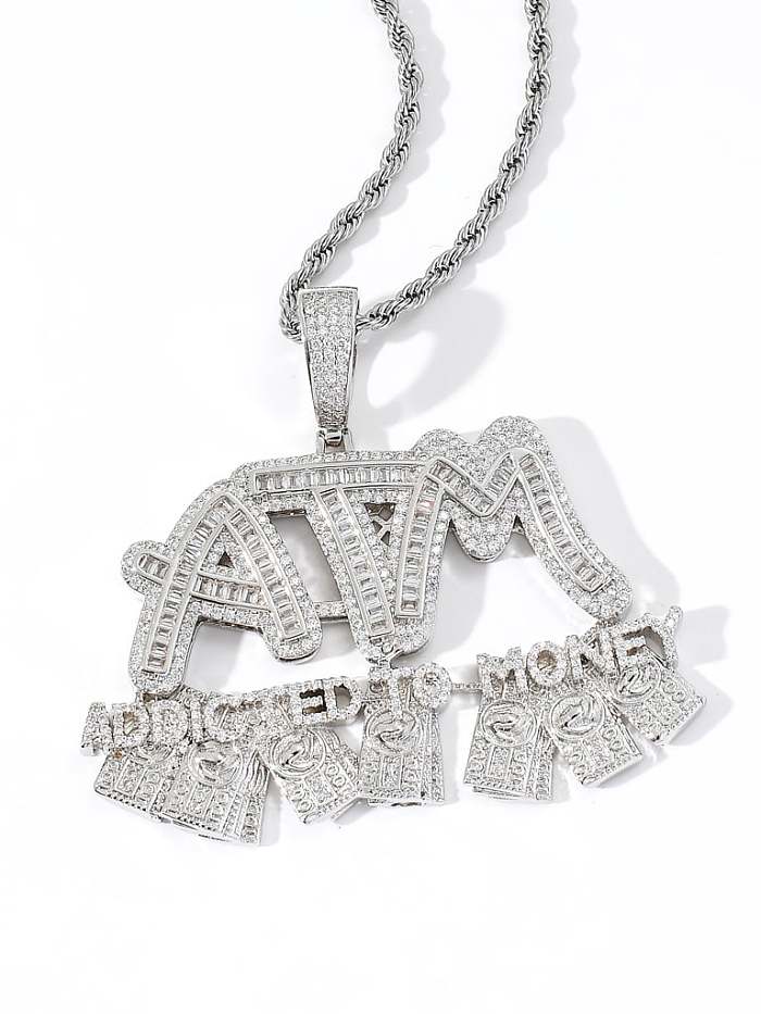 Brass Cubic Zirconia Letter Hip Hop Necklace