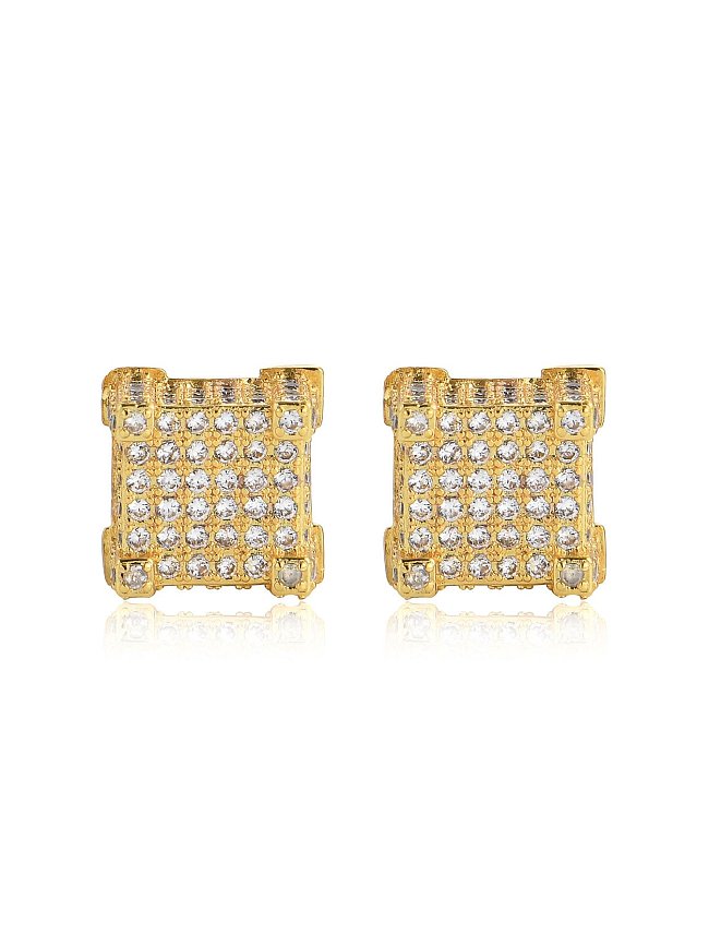 Brass Cubic Zirconia Square Dainty Stud Earring