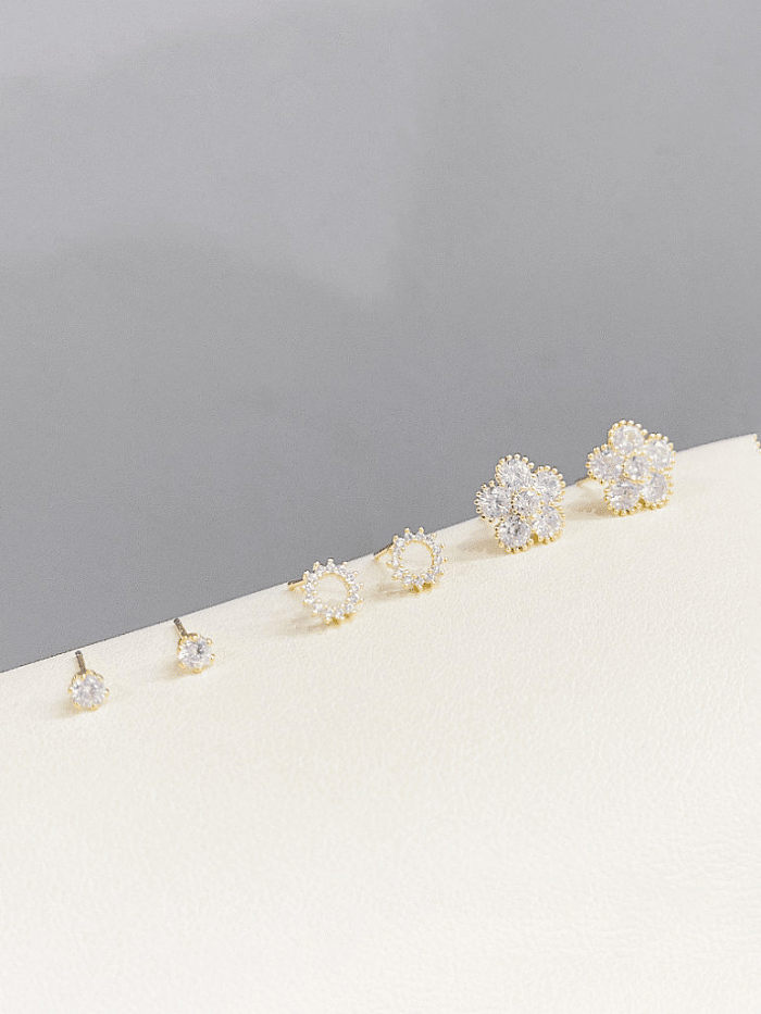 Brass Cubic Zirconia Flower Dainty Stud Earring Set