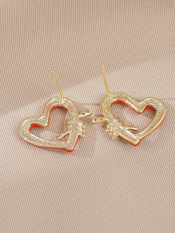 Brass Cubic Zirconia Enamel Heart Dainty Stud Earring