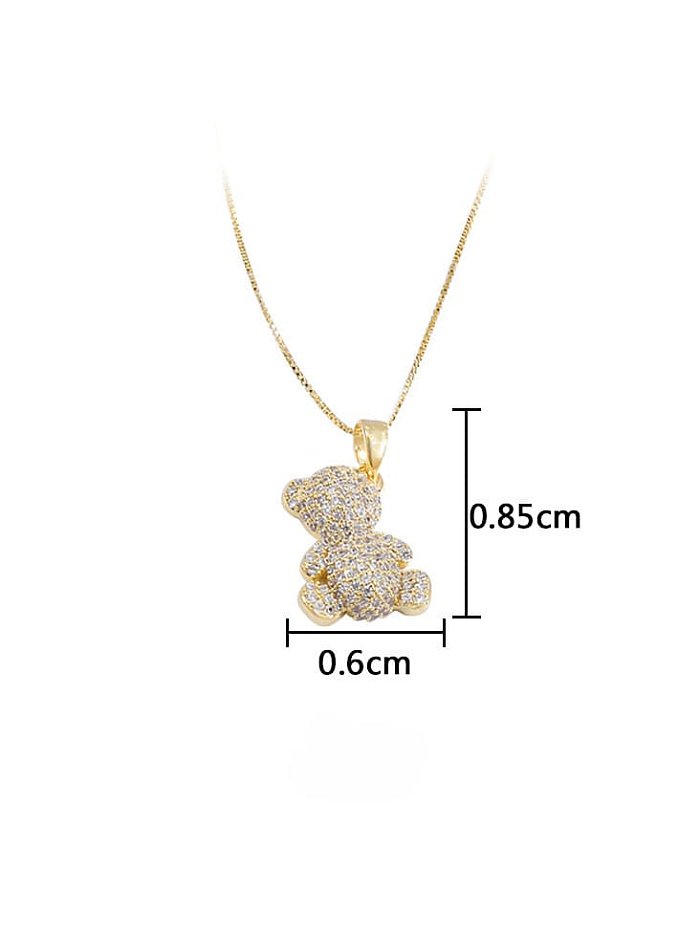 Brass Cubic Zirconia Bear Dainty Necklace